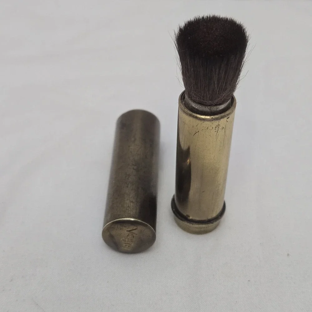 Vintage Vogel Lark Retractable Brass Camera Lens & Makeup Brush - Japan 1950s